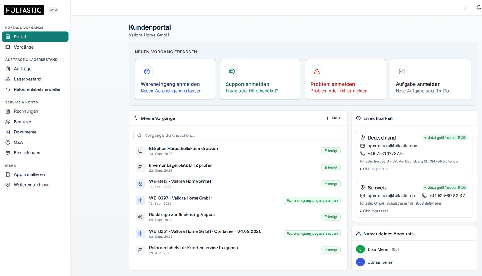 Kundenportal der fultastic App